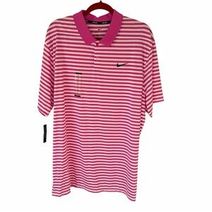 Nike Golf Dri-FIT Polo XXL Pink White Striped Performance Shirt NWT